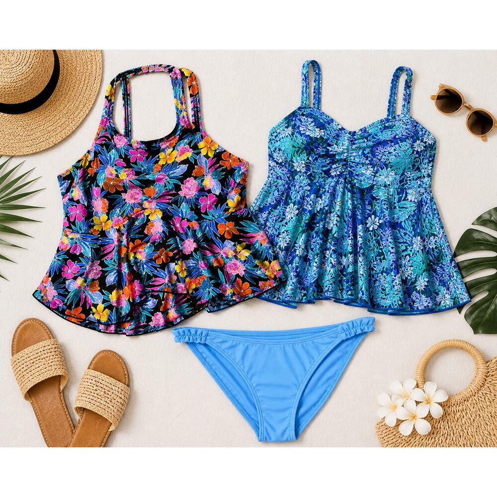 Fit 4 U Swim Bundle 3X 22W Floral Tankini + Bikini Bottom Set NWT